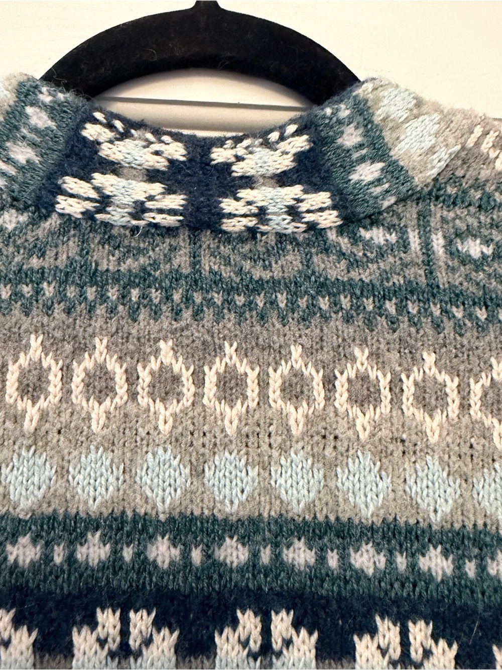 J. Jill Fair Isle Nordic Long Line Cardigan in Teal, Cream, Gray W/ Pockets - Picture 7 of 10